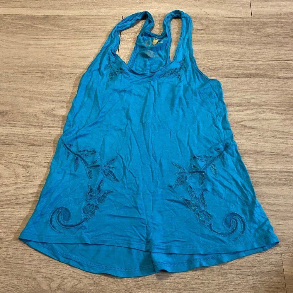 Princess vera wang blue racerback lightweight embroidered cut out tank sz XS